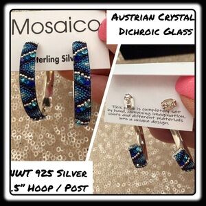 NWT Mosaico STATEMENT Earrings. Austrian Crystal, Dichroic Glass, 925 Silver